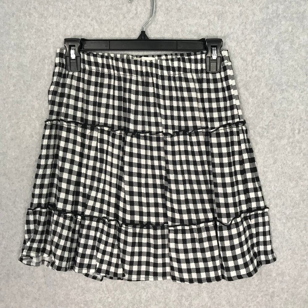 Pink‎ Rose Skirt Womens Small Black White Ruffle Check Gingham Plaid Tiered Twee